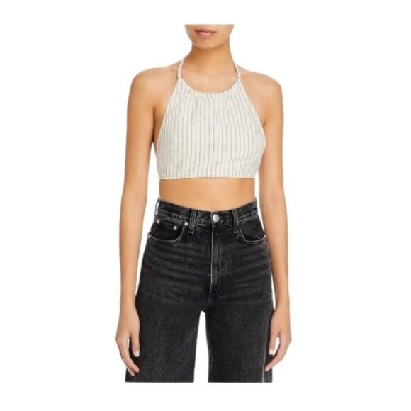 Rag & Bone NWT Zoe Natural Striped Pintuck Sleeveless Halter Top Blouse XS - Picture 1 of 13